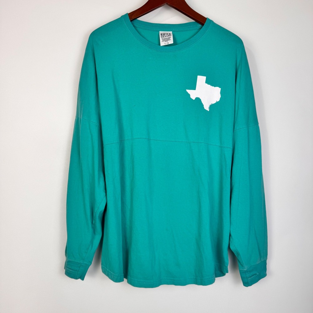 Royce Brand Spirit Jersey Women Large Teal Long Sleeve Texas Est 1845 Graphic